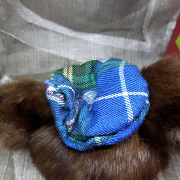 Tartan Teddy Bear Christmas Ornament - Genuine Real Fur - Mink - Picture 5 of 7